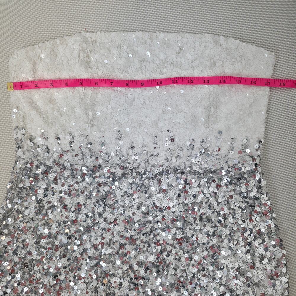Retrofête White Silver Strapless Sequin Kameron Embellished Mini Dress Large - Picture 7 of 12